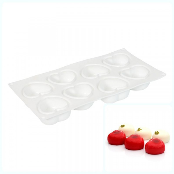 Силиконовая форма 3D для муссовых десертов | Амор (сердца) 8 ячеек